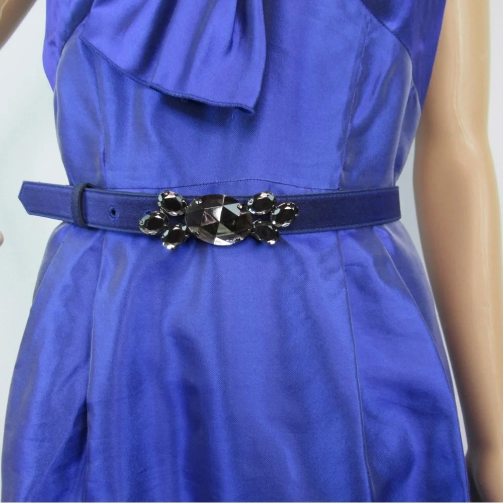 PER SE Blue Silk Sleeves Sheath Dress With Belt Women’s Size 2